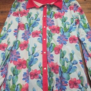 Floral Button Down Shirt - Red and Green